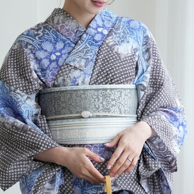 【utatane×井上絹織　博多織　小袋帯　正絹　グレー ホワイト】日本製 国産 本場筑前博多織 博多帯 博多献上 半幅帯 細帯 本筑 シルク 浴衣 紬 小紋 着物 証紙付き