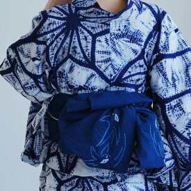 【utatane　綿麻　清江絞り　有松染め　兵児帯　ツバメ・バラ疋田・ツバメ　紺】レディース　女性 日本製 国産 夏用 浴衣 夏着物 天然素材 麻混　天然素材 単品　綿着物 普段着 レディース帯 アレンジ簡単