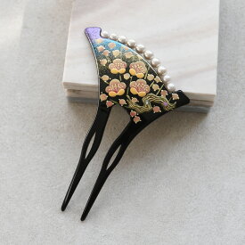 【かんざし パール 金梅繚乱】単品 簪 手書き蒔絵風 ヘアアクセサリー 結婚式などにも