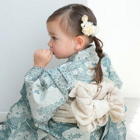 【49％OFF】【ひよこ商店 kids 高級変わり織 子供浴衣3点セット 女の子 青碧色に菊爛漫】 人気着物ブランドの昭和レトロくすみカラー こども浴衣セット ( ゆかた・帯・下駄 ) 3歳 4歳 5歳 6歳 7歳 8歳 9歳 10歳 レトロ キッズ 国産生地 国内染色