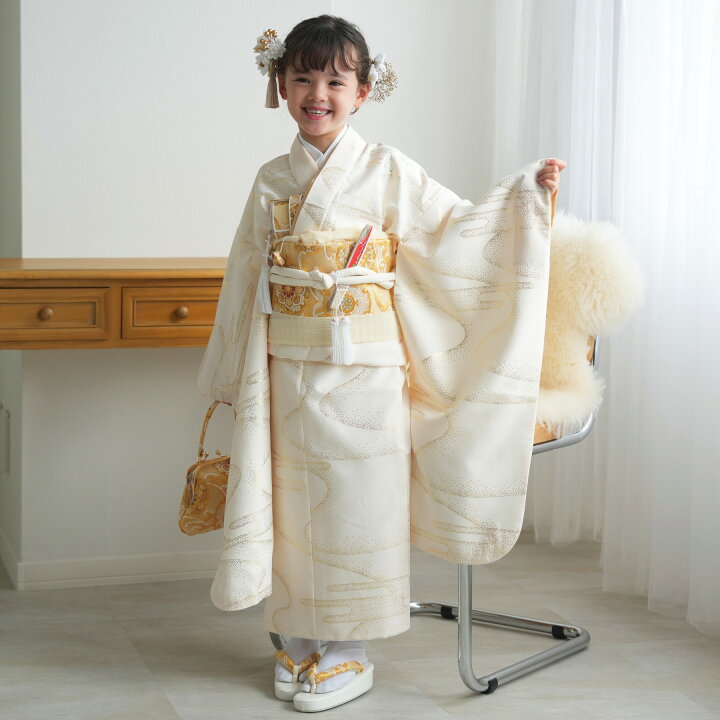 楽天市場】【ひよこ商店 七五三 着物 7歳 女の子 四つ身 クリーム金彩 