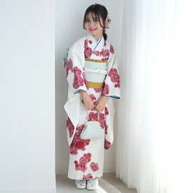 【ひよこ商店 10歳 振袖セット 女の子 白百合色に絞り柄】 ハーフ成人式 ジュニア 着物セット 販売 子供 kids 十歳 十才 女児 着物 1/2成人式 日本製作り帯 長襦袢 志古貴 草履 バッグ 足袋 135cm-145cm前後