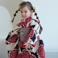 【utatane×注染工房 kids 日本製小幅生地使用 子供浴衣3点セット 女の子 】特選注染 本染め にじみ 手染…