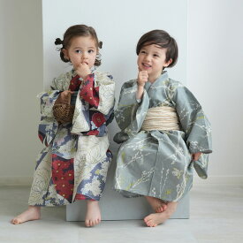 【ひよこ商店 kids 高級変わり織 シンプル子供浴衣ワンピース2点セット　男女兼用タイプ】 浴衣ワンピース 兵児帯 セット ナチュラル シンプル レトロ 女の子 女児 男の子 男児 キッズ浴衣 こどもゆかたワンピース 90cm 100cm 110cm 120cm 130cm　ユニセックス
