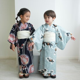 2026新作【ひよこ商店 男女兼用 子供ワンピース浴衣 2点セット レディース｜90cm 100cm 110cm 120cm 130cm】高級変わり織 綿100％｜キッズ 2才〜10才 女の子 男の子｜浴衣・帯付き
