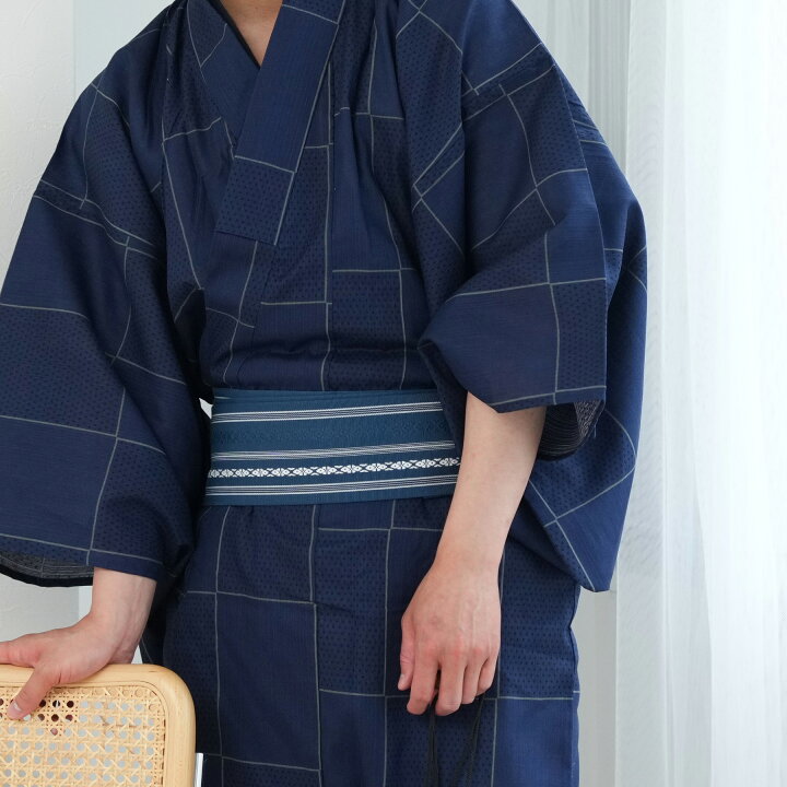 楽天市場】【高級変わり織 メンズ 浴衣3点セット 紺の市松】男 紳士  