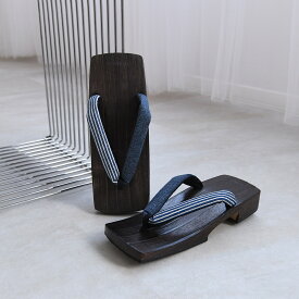 【utatane 高級桐下駄 ヒッコリーデニム鼻緒 メンズ Lサイズ 右近 焼】男性 男下駄 25〜26.5cm 単品 国産 日本製 徳島の下駄職人さんと滋賀の鼻緒職人さんの手仕事 デニム生地 紺 インディゴ 希少 こげ茶 黒 桐 桐下駄 浴衣 着物 レトロ 粋 昭和レトロ