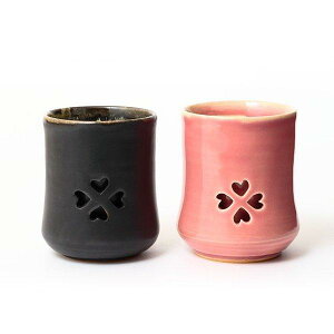 大堀相馬焼 SAKURAMUG ペアセット(ピンク・ブラック) 二重焼 マグ カップ 桜 ハート柄 福島県 松永窯