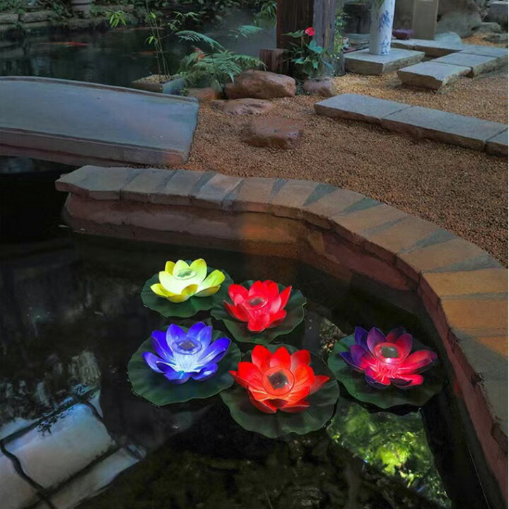 楽天市場】光る ハス 蓮 ソーラー 式 LED 造花 水に浮く 水 花 