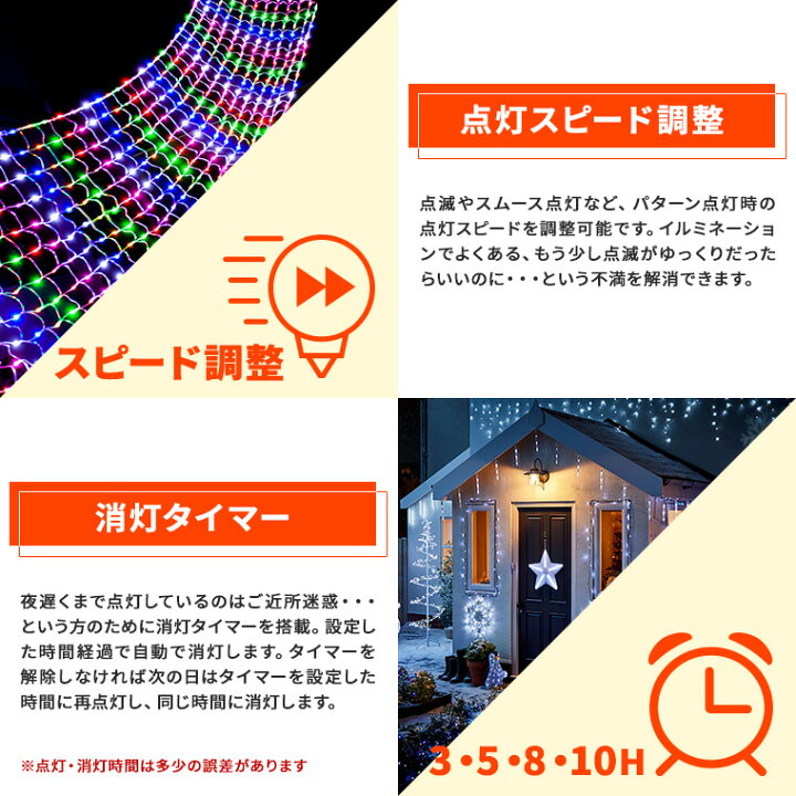 楽天市場】イルミネーション 屋外用 ネットライト 長方形 720球 5m×1m 