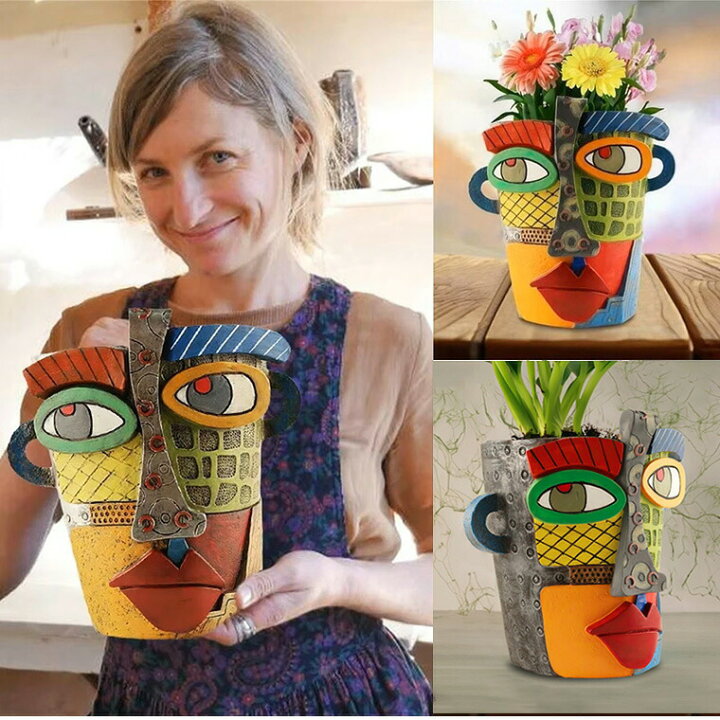 楽天市場】植木鉢 モダン 顔 アート フェイスベース カラフル フラワー 