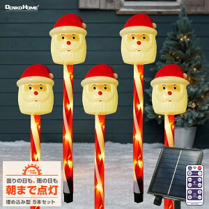 ソーラー イルミネーション クリスマス ステッキ サンタクロース 5本セット 埋め込み 屋外用 2Way充電 リモコン付属 防水 タイマー led ガーデンライト 充電式 電飾 かわいい おしゃれ キャン