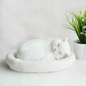 呼吸して眠るリアルな猫のぬいぐるみ ねこ ぬいぐるみ リアル 本物 そっくり ペット すやすや眠る お腹が上下する 動く ペットロス ベッド付き アレルギー 癒し 子供 アニマル 動物