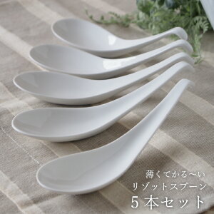 リゾットスプーン 5本セット レンゲ スリム 強化磁器【一級品】瀬戸焼 薄い 軽い うすい かるい おしゃれ 蓮華 リゾット チャーハン スプーン ラーメン オシャレ スタイリッシュ かっこいい