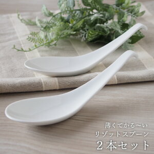 リゾットスプーン 2本セット レンゲ スリム 強化磁器【一級品】瀬戸焼 薄い 軽い うすい かるい おしゃれ 蓮華 リゾット チャーハン スプーン ラーメン オシャレ スタイリッシュ かっこいい