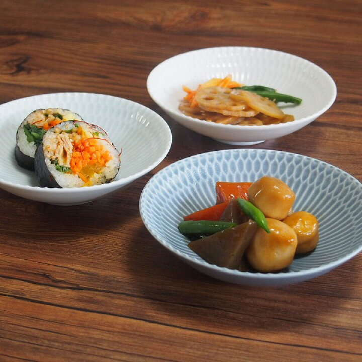 楽天市場】和食器 小鉢 14cm さざなみ 白/青白/ブルーグレー食器 浅鉢 