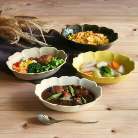 HANA オーバルボウル 21cm 鉢 ボウル 深鉢 深皿 オーバル 楕円 花型 花 華 はな ベージュ 織部 緑色 緑 グリーン 黄色 黄 イエロー 白 ホワイト カレー シチュー おしゃれ かわいい 可愛い 日本製