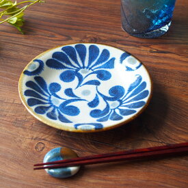 やちむん風 デイゴの花 16cm銘々皿 5寸皿 プレート 皿 お皿 取り皿 器 青 藍 ブルー 茶色 ブラウン おしゃれ オシャレ 食洗機対応 食器 和食器 業務用 沖縄 琉球 デイゴ 花 かりゆし 縁起物 華やか 賑やか インスタ映え 美濃焼