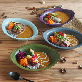カレー皿 インバリ カレーボウル 24cm 楕円 グレー/オリーブ/プラム/スカイブルー おしゃれ オシャレ カフェ カレーライス グリーン パープル 灰色 緑 紫 青 カフェ風 オーバル ベーカー