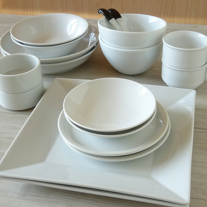 楽天市場 アウトレット 送料無料 お買得 メイン は スクエア 白い食器 の ペアセット 18ピース 食器 アウトレット 食器セット 新生活 訳あり 洗浄機ok お得 おしゃれ オシャレ 新婚 カフェ 安い 激安 おうちカフェ テーブルウェア器彩人うつわさいと