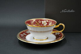 ノリタケ 〜Noritake〜 ティー・コーヒー碗皿(1客)カップ＆ソーサー（海老茶）サブライム(SUBLIME)プレゼント 贈り物 ギフト 誕生日 母の日 父の日 敬老の日 クリスマス 記念品 ティーカップ コーヒーカップ 花柄 結婚祝い ネイビー 黒 赤 金 おしゃれ