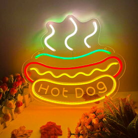 Hot Dogネオンサイン LEDネオンライト 壁掛け ネオン看板 Hot Dog型 インテリア 雰囲気作り 喫茶店 居酒屋 ギフ バー カフェ 喫茶店 USB給電 ゲーマーギフト ゲームルーム装飾 寝室 ゲームルーム ビデオゲーム バトルステーション ウォールサイン