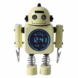 子供用目覚まし時計 ロボット目覚まし時計 デジタル時計 体温計 静音小型目覚まし時計 金属クリップ付き 学生用 点滅ライト機能 ベルが鳴ると点滅ライト サイレントタイム レトロ 寝室 リビング 子供 男の子 女の子 子供用ギフト