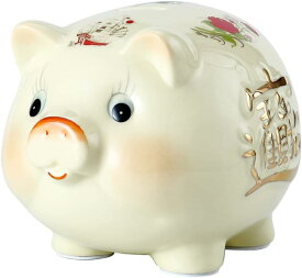 かわいい貯金箱 豚の貯金箱 アニマルバンク 陶器貯金箱 豚の置物 ぶた 豚 インテリア 装飾品（21cmx17cm）