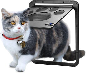ペットドア 猫専用 網戸用ペットの出入り口 取付簡単 猫、小型犬用 24cm×29cm グレー ペット出入り口 ロック付き 挿し込む式ドア 磁石設計
