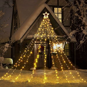 クリスマス イルミネーション 屋外 ソーラー ライト クリスマス 飾り led 防水 9本 350球 ドレープライト 家族 星 スター 星モチーフ クリスマスツリー 飾り 自動点灯 消灯 パーティー 新年 祝