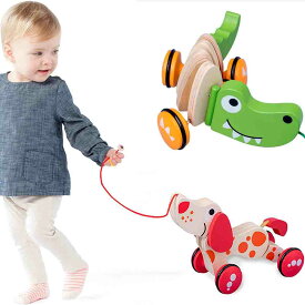 プルトイ 引っ張るおもちゃ 可愛い犬 木製 オーガニック 知育玩具 色認識 指先訓練 歩行練習 バランス感 赤ちゃん 子供 1歳 2歳 3歳 出産祝い 誕生日プレゼント