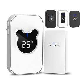 【 ポイント10倍！】正規品 ワイヤレスチャイム 自発電 工事不要 インターホン ワイヤレスインターフォン ワイヤレスチャイム 玄関チャイム 呼び鈴 呼び出しチャイム 電池不要 自動発電 防水防塵 工事不要 配線不要 室内温度計 4段階音量 300M 無線 送信機1個 受信機1個