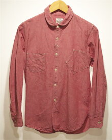 【中古】SMART CLOTHING STORE HIROSHIMAxPHERROW’S スマクロ広島xフェローズ リネンコットンラウンドカラーワークシャツ S RED SCSH-792WS