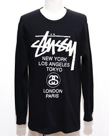 【中古】STUSSY ステューシー WORLD TOUR L/S TEE M BLACK