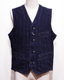 【中古】SUGAR CANE シュガーケーン ウォバッシュ ストライプ エンジニアベスト 40 NAVY SC12654-421