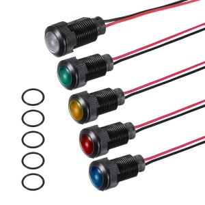 PATIKIL 5�Z�b�g 12mm�i15/32�C���`�j�C���W�P�[�^�[���C�g�A110V-220V AC/DC LED�v���X�`�b�N�P�[�X�M�������v �h��IP67 �ی^�w�b�h�M���� 150mm�i5.9�C���`�j�P�[�u���t�� �{�[�g/�����ԗp 5�F