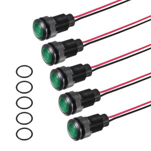 PATIKIL 5�Z�b�g 12mm (15/32) �C���W�P�[�^ ���C�g 12V-24V AC/DC LED �v���X�`�b�N �P�[�X �M���� �h�� IP67 �ی^�w�b�h �M���� 150mm (5.9) �P�[�u���t�� �{�[�g �� �ΐF