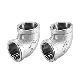 uxcell ステンレス鋼製パイプ継手 304ステンレス鋼製 シルバートーン 90度エルボ 3/4 BSPT メス X 3/4 BSPTメススレッド 2個入り