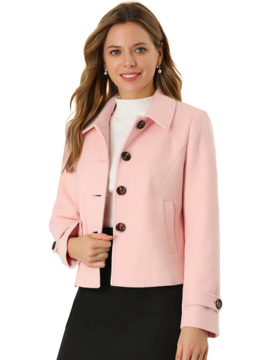 楽天市場 Allegra K ピーコート ターンダウンカラー 長袖 シングルブレスト アウトウェア 冬 レディース ピンク M Uxcell Japan