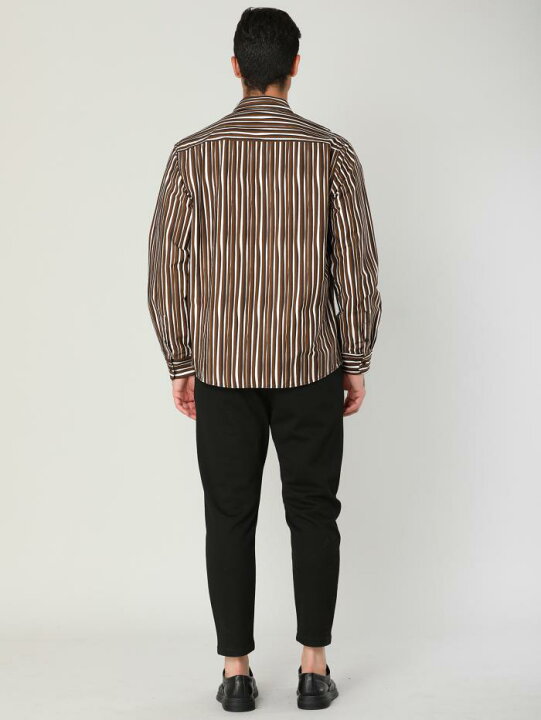 楽天市場 Lars Amadeus 縦ストライプシャツ 長袖 ボタンダウンシャツ 襟付き カラーブロック メンズ ブラウンホワイト M Uxcell Japan