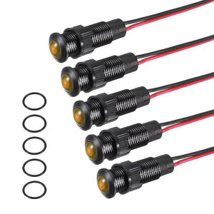 PATIKIL 5�Z�b�g 8mm (5/16�C���`) �C���W�P�[�^�[���C�g 12V-24V AC/DC LED �v���X�`�b�N�P�[�X �M���� �h�� IP67 �ی^�w�b�h �M���� 150mm (5.9�C���`) �P�[�u���t�� �� �{�[�g�p ���F