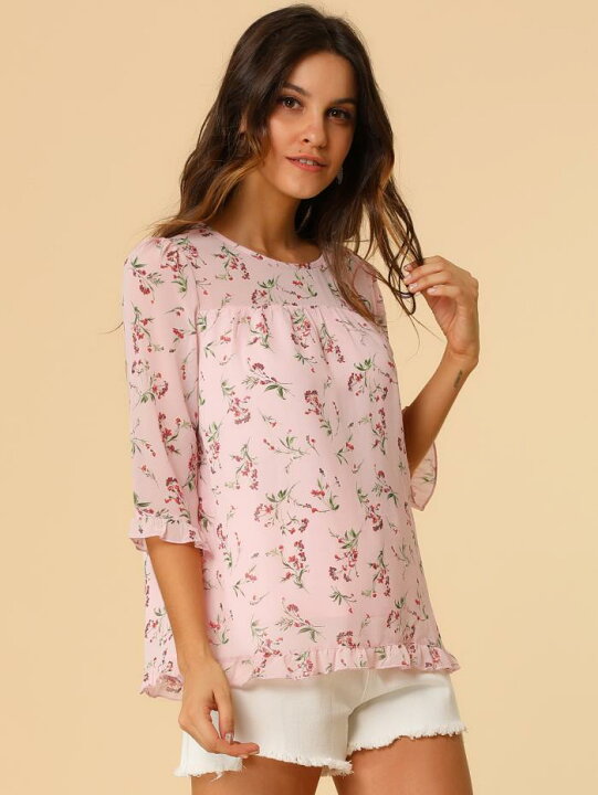Allegra K シャツ フリル襟 トップス シフォンブラウス