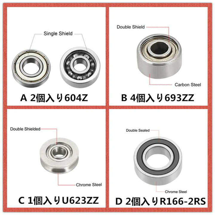 楽天市場 Uxcell 深溝玉軸受 ボールベアリング 1 2 4個入り 15種類選べる ダブルシールド シングルシールド オープンタイプ 693zz R166 2rs V624zz S605zz 626 6 Mf74zz Mr93zz等 スタンピング鋼 炭素鋼 クロム鋼 ステンレス鋼 Pp Pom等 ノイズレベルz1 Z2 Uxcell Japan