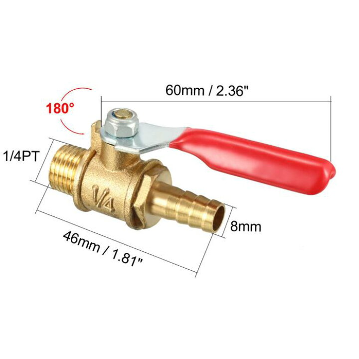 独特な 真鍮製 1 4 メス オス ボールバルブ 2個入り フルポート 12mm 赤いレバーハンドル Qdtek Vn