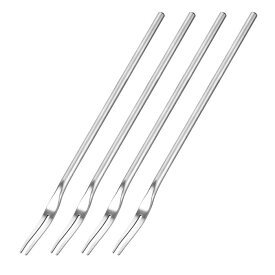 uxcell ステンレス製フルーツフォーク サラダフルーツ試飲フォーク デザートケーキフォーク 2つのプロング 前菜の試食フォーク 誕生日 パーティ 結婚式 レストラン用 220 mm 4個