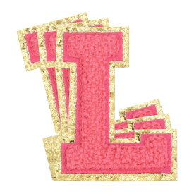 uxcell チェニールレター×パッチ 大サイズ 3.15"x2.36" アイロンで貼るレター×パッチ 金グリッター刺繍パッチ 衣類 靴 帽子 バックパック用 3個入り（ホットピンク）