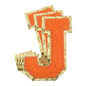 uxcell チェニールレター×パッチ 大サイズ 3.15"x2.17" アイロンで貼るレター×パッチ 金グリッター刺繍パッチ 衣類 靴 帽子 バックパック用 3個入り（オレンジ）