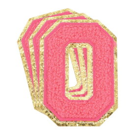 uxcell チェニールレター×パッチ O 大サイズ 3.15"x2.17" アイロンで貼るレター×パッチ 金グリッター刺繍パッチ 衣類 靴 帽子 バックパック用 3個入り（ホットピンク）