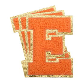 uxcell チェニールレター×パッチ 大サイズ 3.15"x2.36" アイロンで貼るレター×パッチ 金グリッター刺繍パッチ 衣類 靴 帽子 バックパック用 3個入り（オレンジ）