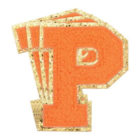 uxcell チェニールレターパッチ 大サイズ 3.15"x2.56" アイロンで貼る P 金グリッター刺繍パッチ 服 靴 帽子 バックパック用 3個入り（オレンジ）
